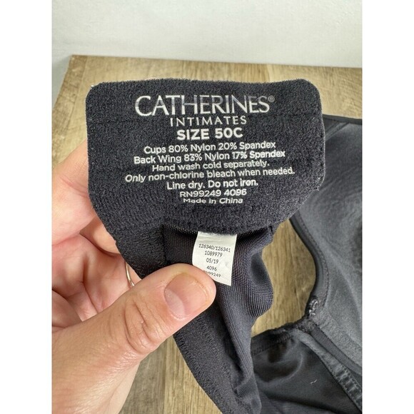 Catherines Uplifting Plunge Bra 50C Black Lightly Lined Med. Coverage Underwire - Picture 7 of 8